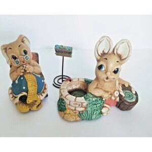 Vintage Moorcraft Woodlander Series Figurines , Wally, Nannette & Sign Lot of 3